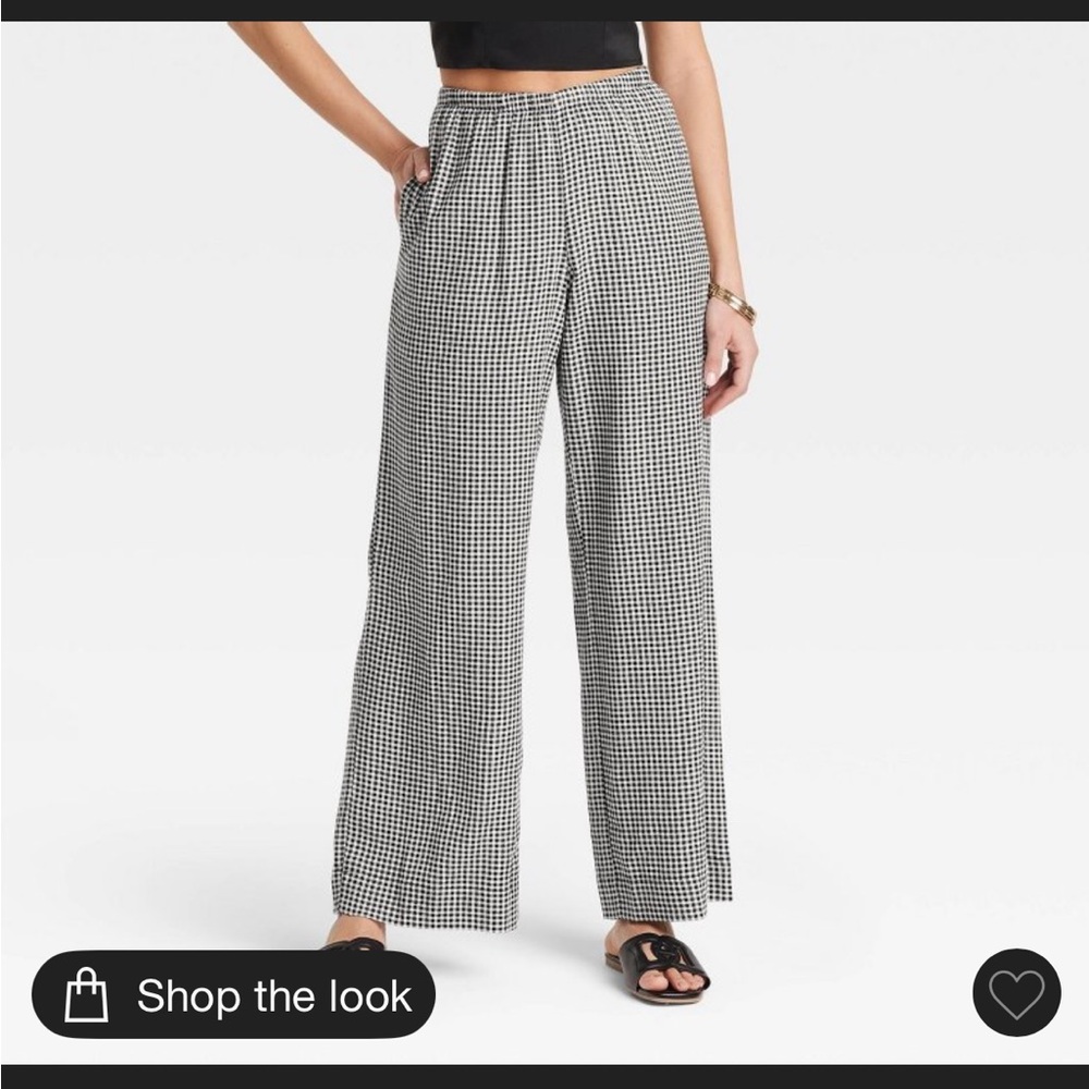 Target NWT black gingham check wide leg women’s pull on pants
